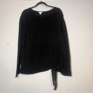 Pure Jill Sweater Tie Front Black Wide Neck Cotton Wool Blend Size XL